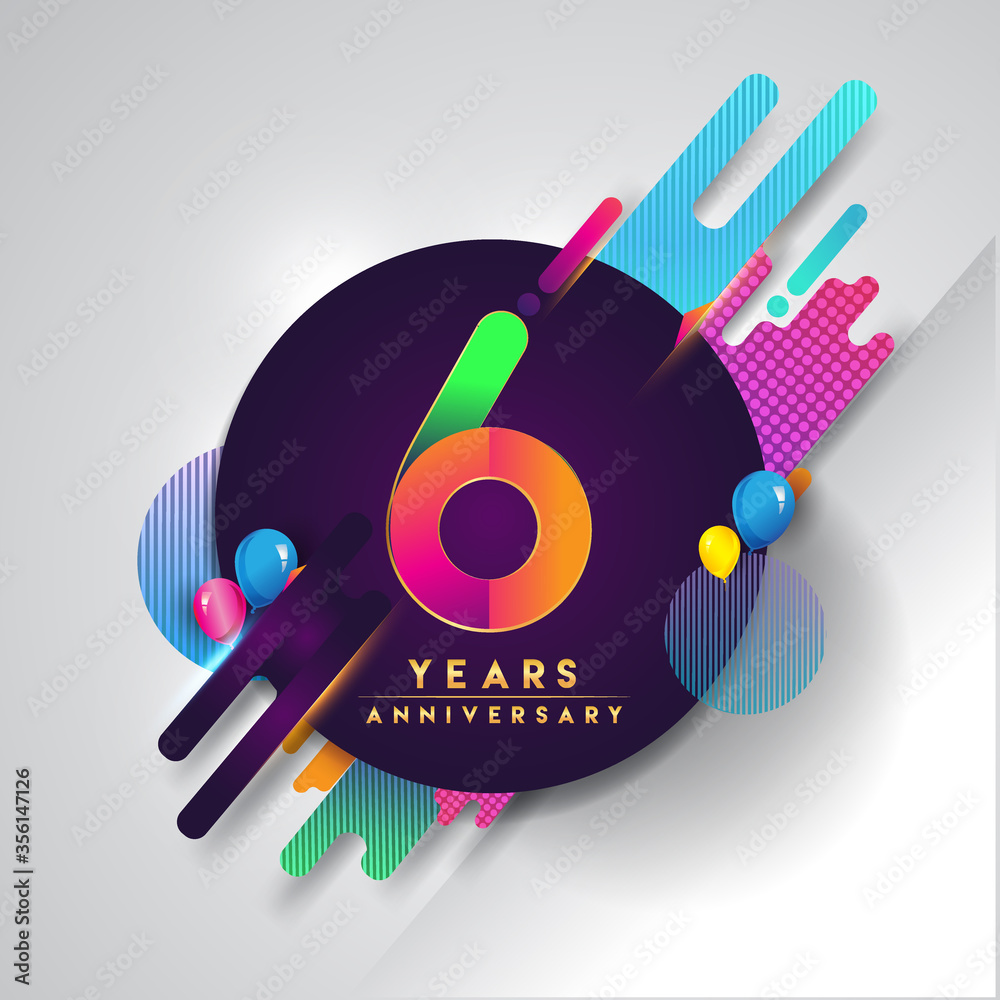 6th years Anniversary logo with colorful abstract background, vector design template elements for invitation card and poster your birthday celebration.