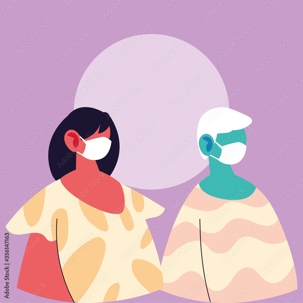 Fototapeta premium Old man and woman cartoon with mask vector design