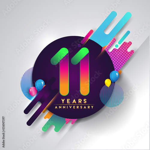 11th years Anniversary logo with colorful abstract background, vector design template elements for invitation card and poster your birthday celebration.