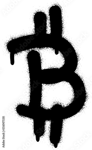 Isolated spray graffiti Bitcoin sign. White background.