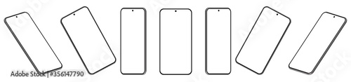 Set of seven 3D Smartphone mockups in different angles, projections.