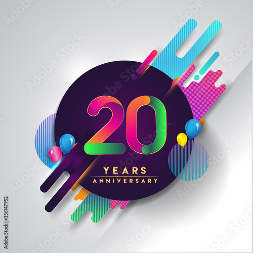 20th years Anniversary logo with colorful abstract background, vector design template elements for invitation card and poster your birthday celebration.