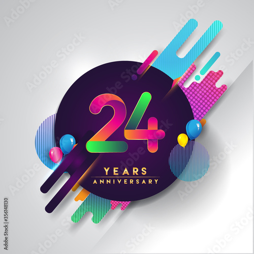 24th years Anniversary logo with colorful abstract background, vector design template elements for invitation card and poster your birthday celebration.