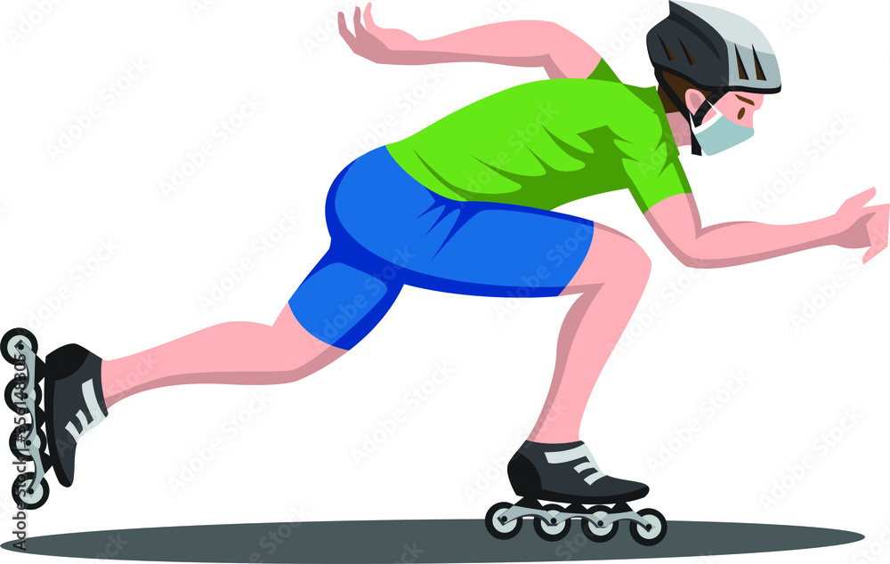 Fototapeta premium A man playing freestyle roller skate while using medical mask