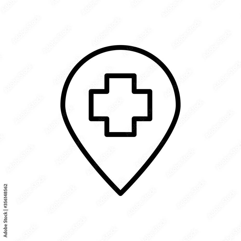 Location pin, medicine icon. Simple line, outline vector elements of firefighters icons for ui and ux, website or mobile application Location pin, medicine icon. Simple line, outline vector elements of firefighters icons for ui and ux, website or mobile application