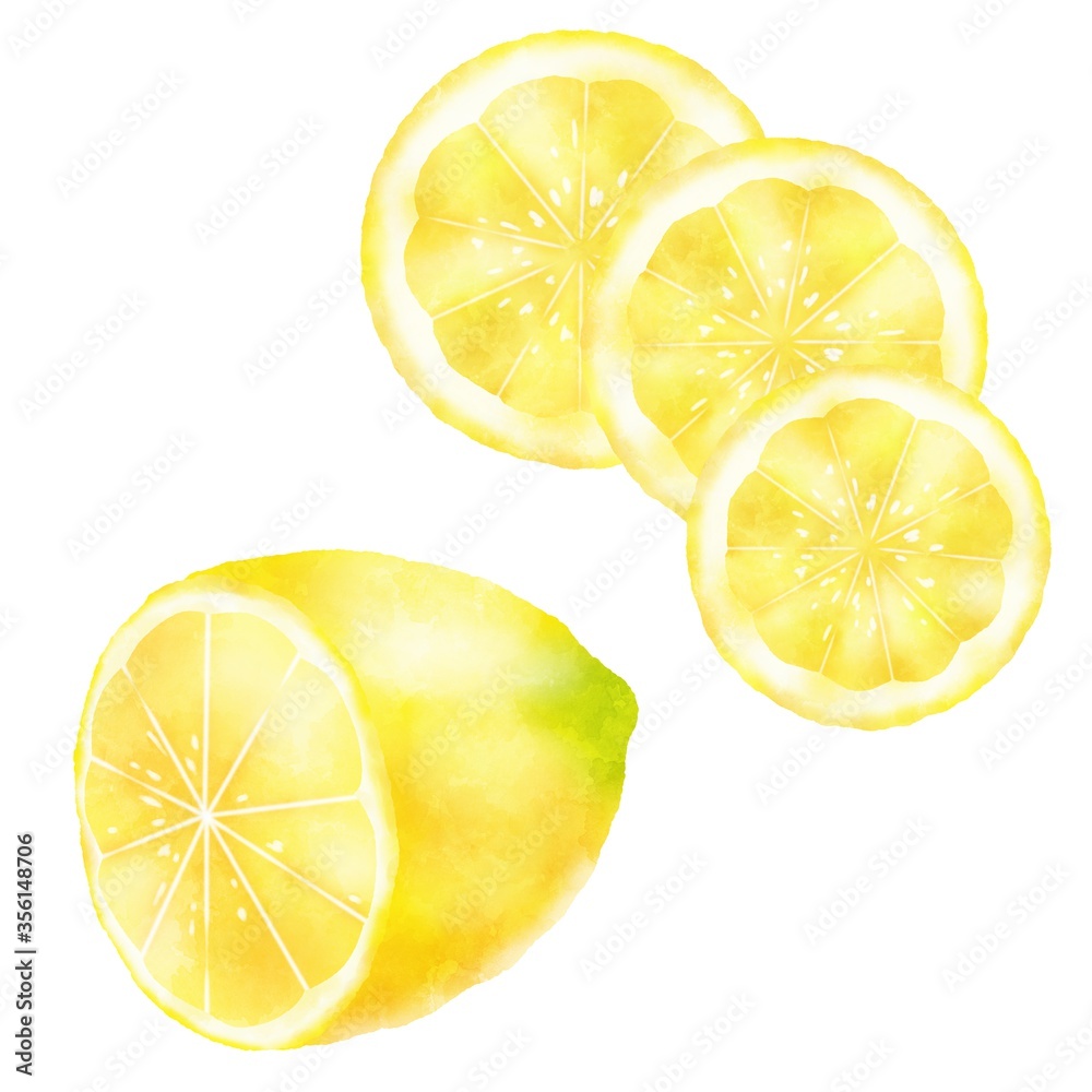 半分にカットされたレモンと輪切りレモン Stock Illustration Adobe Stock