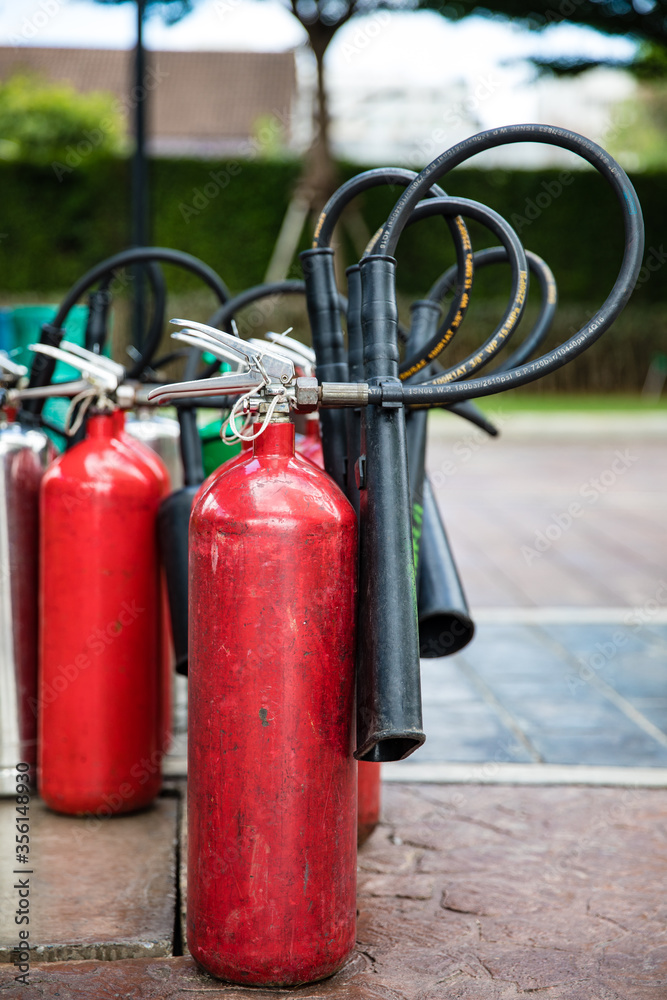 Group of fire extinguisher tanks, Emergency equipment when fire Group of fire extinguisher tanks, Emergency equipment when fire