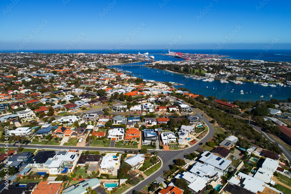 Aerial view of east Fremantle and Fremantle Harbour. WA, Australia