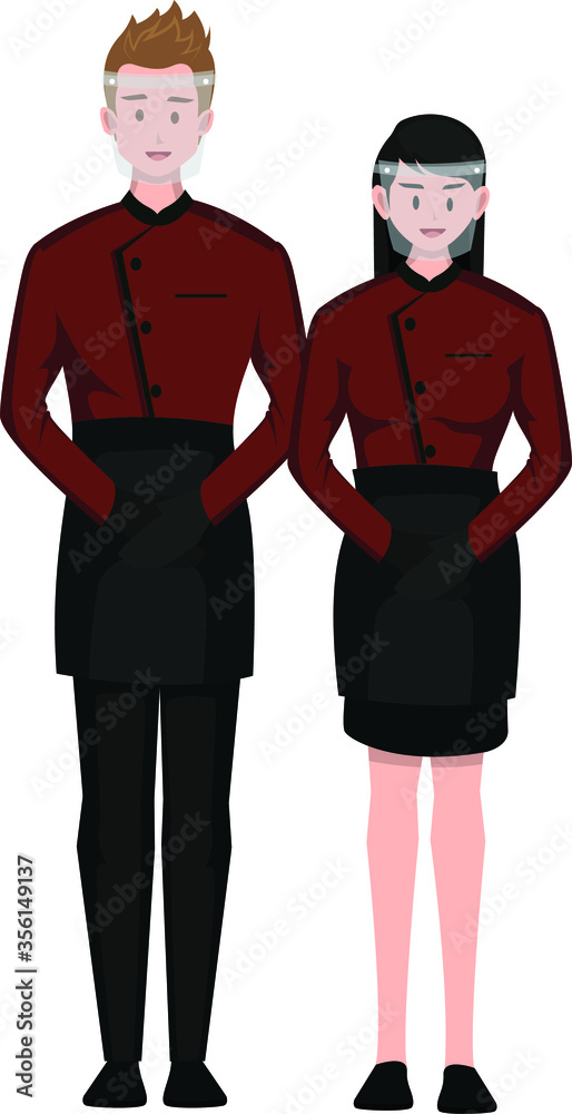 Waiter and butler service using face shield for safety in pandemic Waiter and butler service using face shield for safety in pandemic