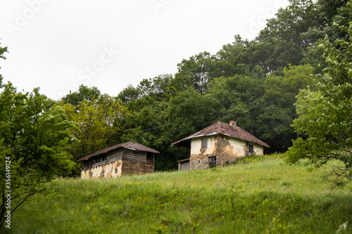 Old rustic abandoned house surrounded with forest on mountain in Lisine  Serbia