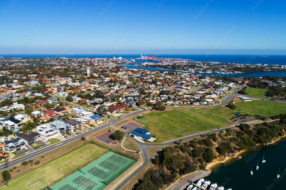 Aerial view of East Fremantle Town, Fremantle and Fremantle Harbour. Perth, WA, Australia