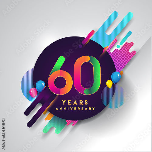 60th years Anniversary logo with colorful abstract background, vector design template elements for invitation card and poster your birthday celebration.
