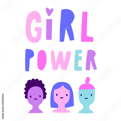 Girl power. Three cute girls and text. 
