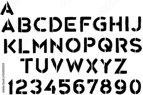 Military stencil font. Spray paint graffiti texture. White background.