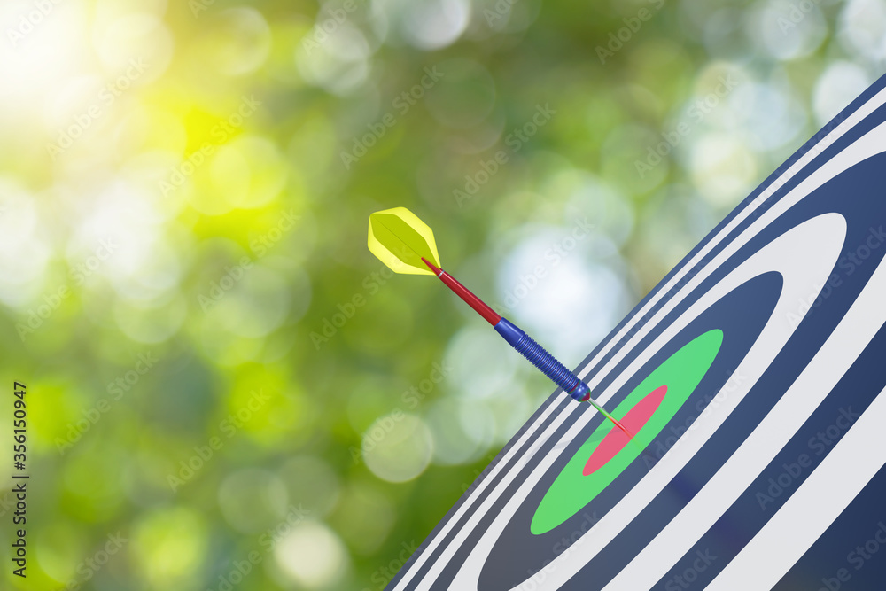 Business concept of dart hitting on target and shown the success of represent a challenge in business marketing. (3D Rendering)