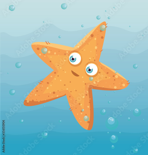 cute starfish animal marine in ocean, seaworld dweller, cute underwater creature,habitat marine vector illustration design