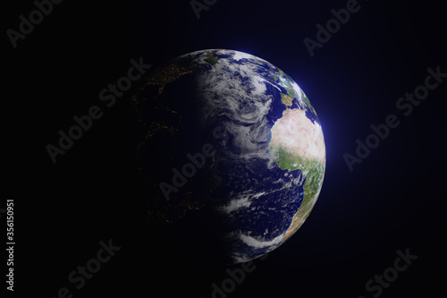 Planet earth from outer space with day and night which included light illuminate on night part of the earth  Elements of this image are furnished by NASA.  3D rendering 