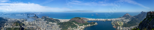 Panorama View of the Rio de Janeiro City, including the Sugar Loaf, seen from the Corcovado Mountain.