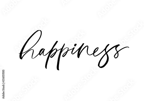 Happiness word vector lettering. Hand drawn modern brush calligraphy isolated on white background.