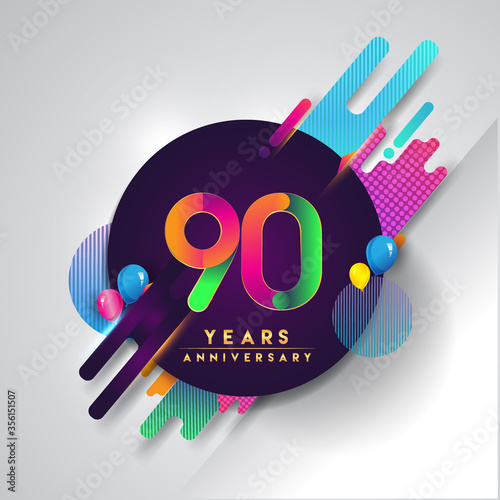 90th years Anniversary logo with colorful abstract background, vector design template elements for invitation card and poster your birthday celebration.