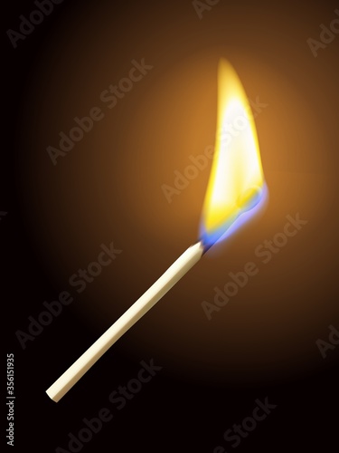 Realistic burning match on dark background