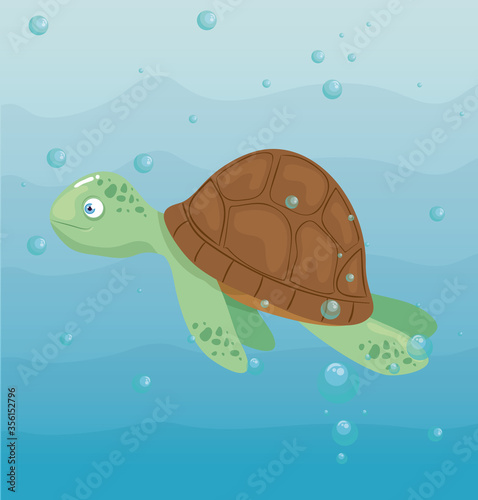 turtle animal marine in ocean, sea world dweller, cute underwater creature,habitat marine vector illustration design