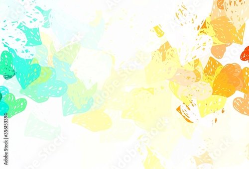 Light Multicolor vector background with Shining hearts.