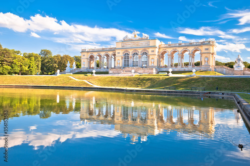 Gloriette viewpoint and Schlossberg fountain lake in Vienna view