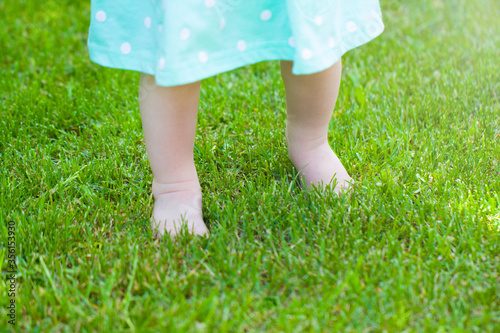 baby feet barefoot on grass summer park green lawn