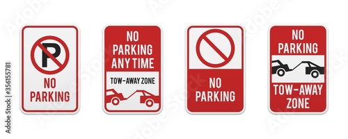 Graphic no parking signs. Classic design road and street signs. Vector elements for production, graphic design, posters or information materials.