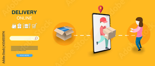 Online delivery service on mobile with order tracking of Vector illustration infographic design
