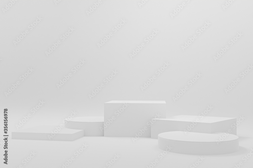 Minimal 3d rendering scene with composition empty cylinder white podium for product and abstract background. mock up geometric shape in blue color. platforms for cosmetic 3d illustration Minimal 3d rendering scene with composition empty cylinder white podium for product and abstract background. mock up geometric shape in blue color. platforms for cosmetic 3d illustration