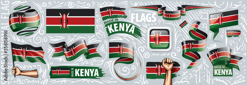 Vector set of the national flag of Kenya in various creative designs