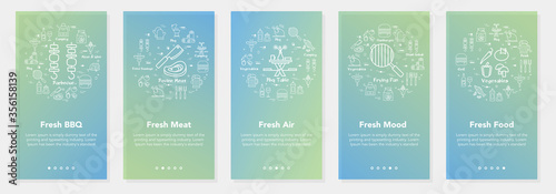 Vertical vector bbq and picnic summer five banners - fresh BBQ, mood and air