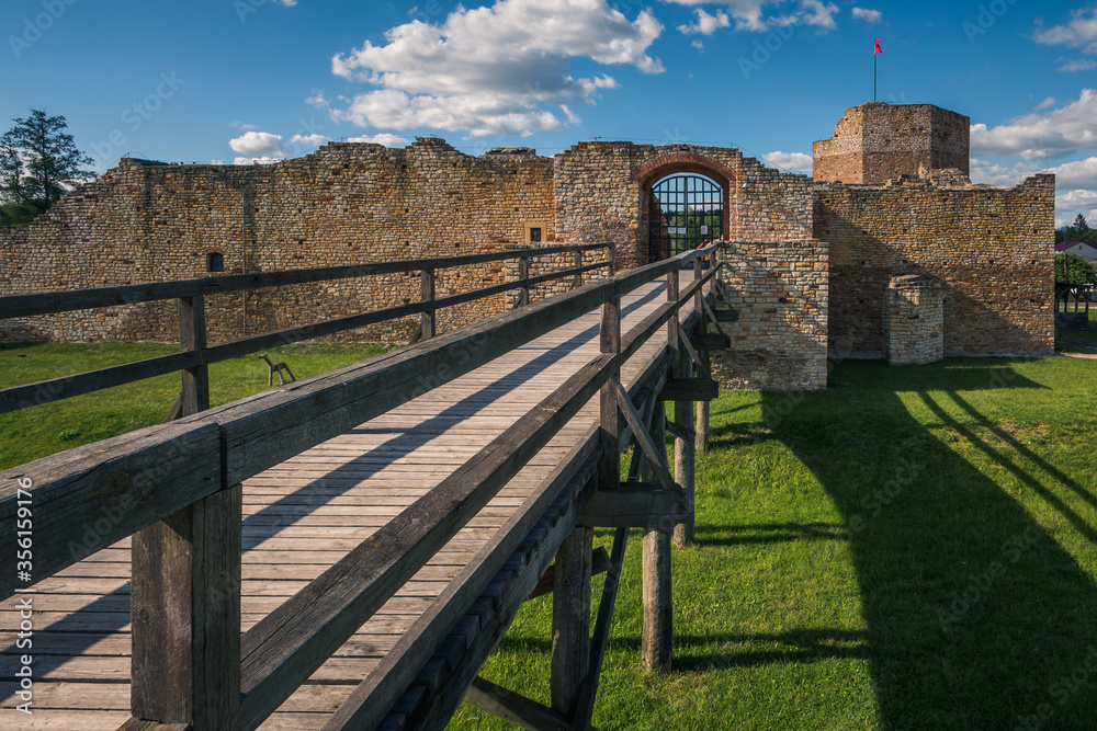The ruins of the royal castle from the 14th century in Inowlodz, Lodzkie, Poland