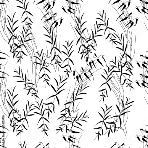 Fototapeta Naklejka Na Ścianę i Meble -  Seamless pattern of black herbs and leaves. Vector illustration.