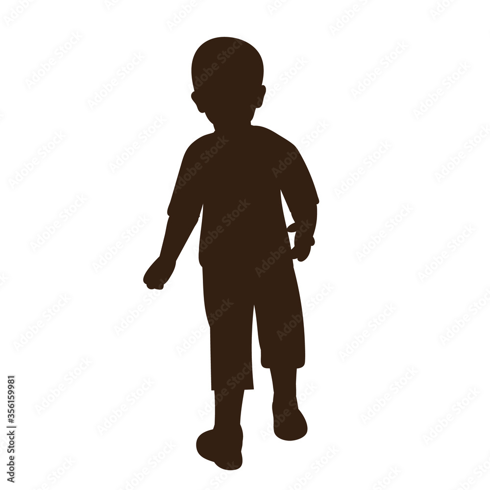 vector, white background, black silhouette child boy