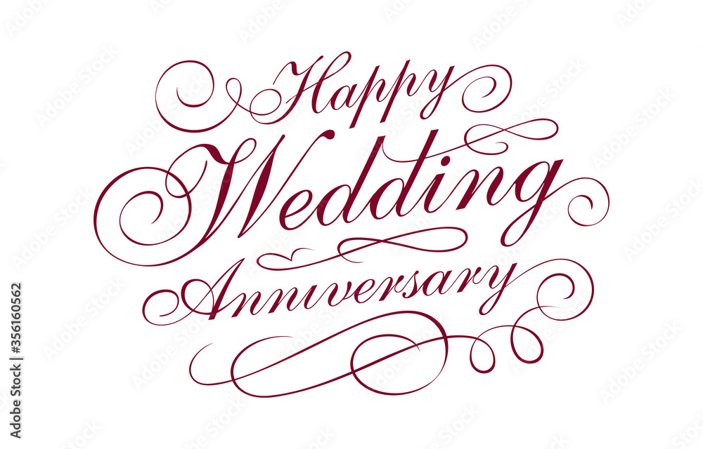 Happy Wedding Anniversary Vector Hand Lettering with Cursive Floral Custom Lettering Design. Vector Design.