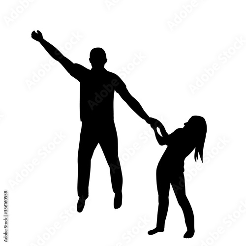 white background  black silhouette people jumping