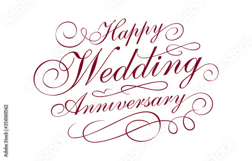 Happy Wedding Anniversary Vector Hand Lettering with Cursive Floral Custom Lettering Design. Vector Design.