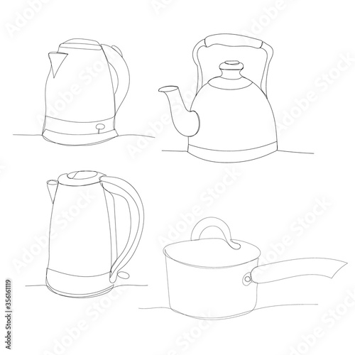 vector, white background, continuous line drawing of an electric kettle