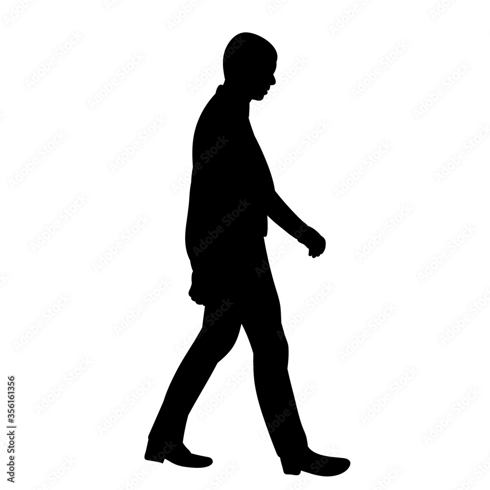 white background, black silhouette of a man walking