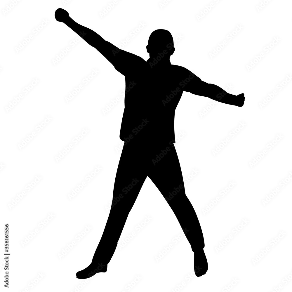 vector, on a white background, black silhouette of a man jumping