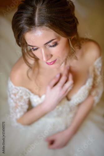 Portrait of a beautiful bride from a high angle.