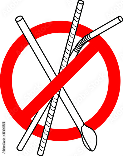 Single-use plastic ban - a red slashed circle over a collection of plastic drinking straws.
