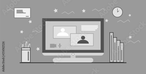 home workplace flat vector. video call conference. working from home