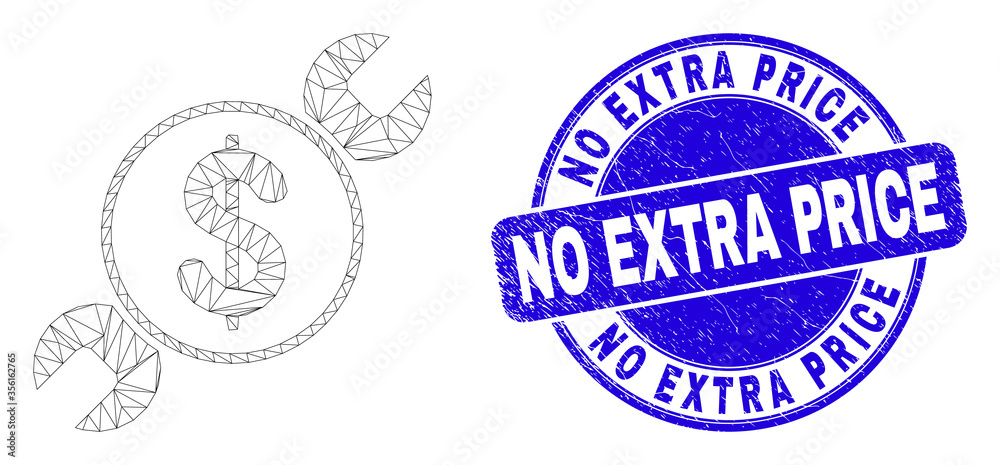 Web carcass wrench repair price pictogram and No Extra Price seal stamp. Blue vector rounded textured seal stamp with No Extra Price title. Web carcass wrench repair price pictogram and No Extra Price seal stamp. Blue vector rounded textured seal stamp with No Extra Price title.