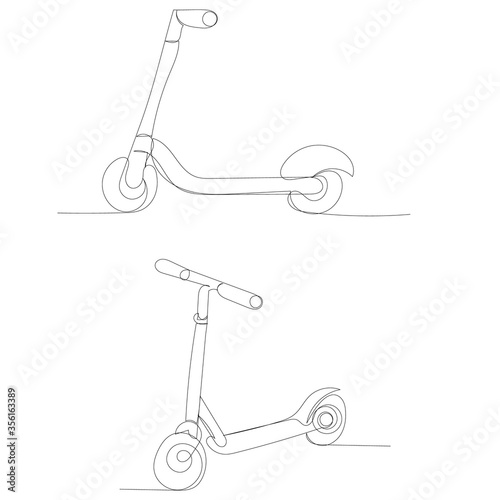 vector, isolated, scooter continuous line drawing