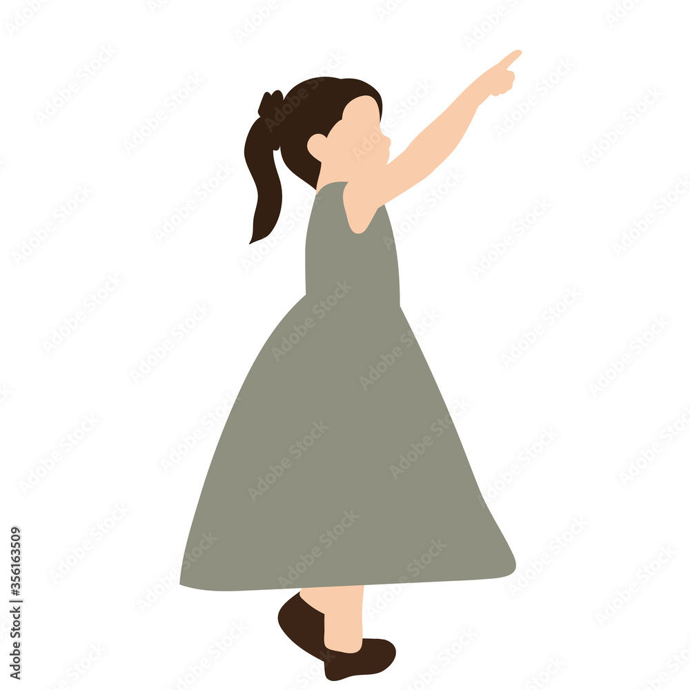 white background, in a flat style child little girl in a dress white background, in a flat style child little girl in a dress