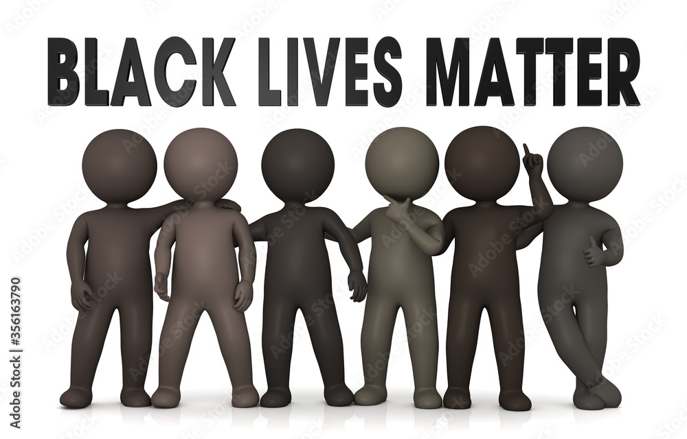 Black lives matter protest demonstration people afro american african stick men against racism 3d rendering